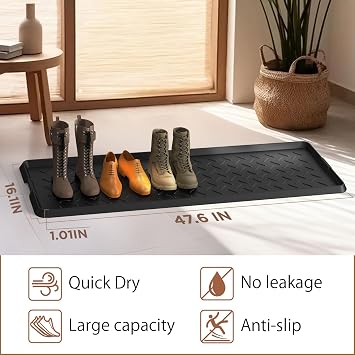 Extra Large Heavy Duty Boot Natural Rubber Shoe Mat for Entryway with Shoes Brush Large Boot Mat Multi-Purpose for Indoor or Outdoor, 16.1x 47.6 Inches