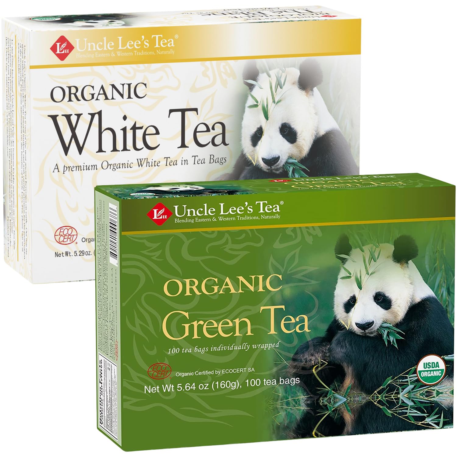 Uncle Lee's Organic White & Green Tea Variety 2-Pack (206 Individually Wrapped Bags) – Lightly Caffeinated Bulk Teas for Home, Office, CampingUSDA Organic