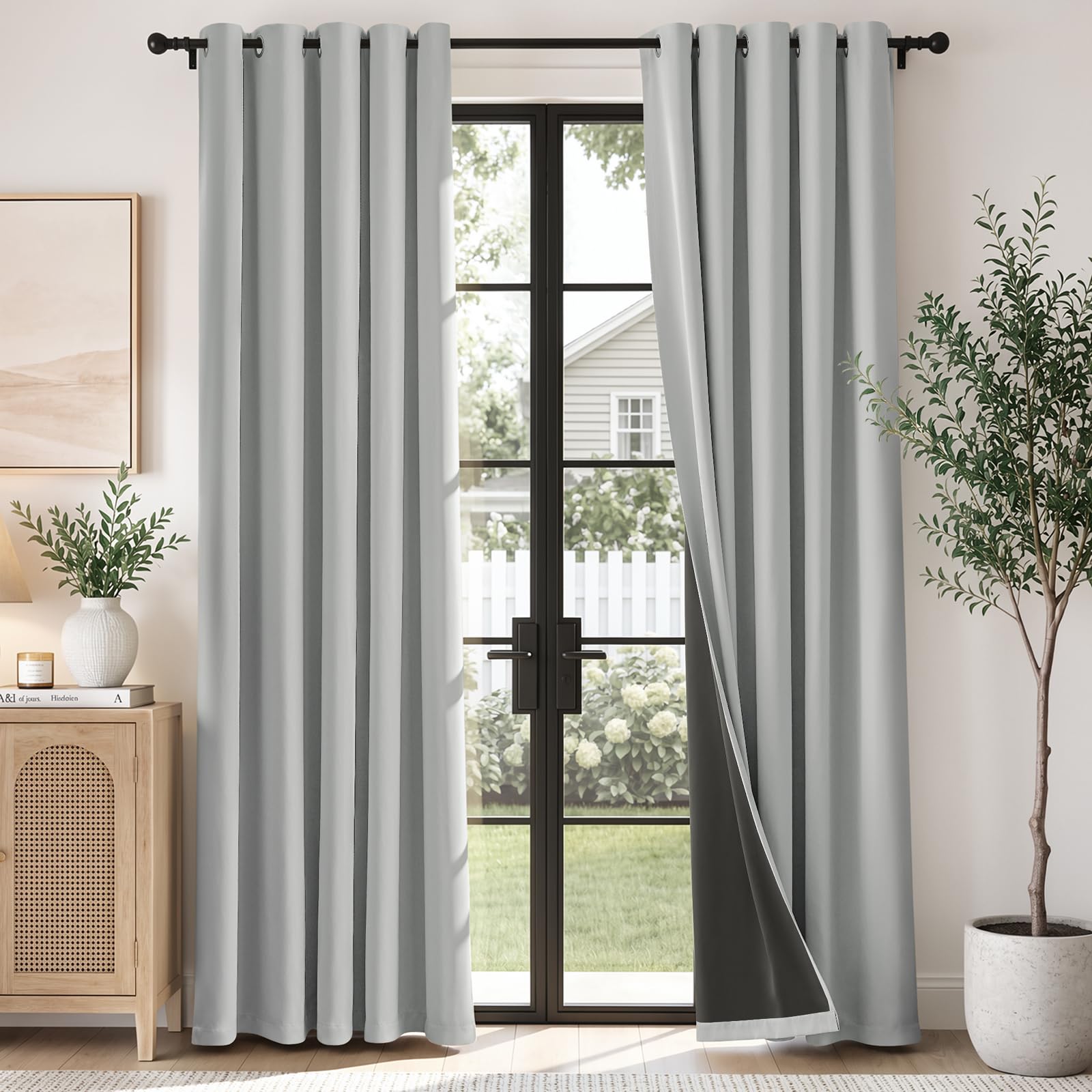 TOPICK High-density Full Blackout Curtains, Super Soft, W66xL72, Light Grey