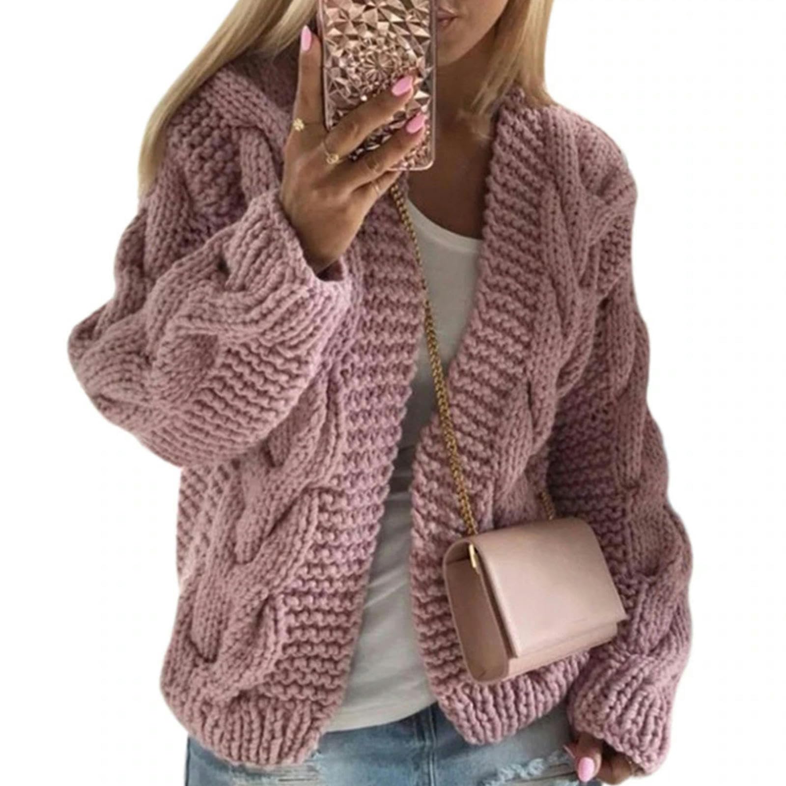 TEidea Rebeca Mujer Verano Cárdigan Acogedor Y Elegante De Otoño/Invierno Damas: Cárdigan De Punto Grueso para Mujeres con Giro De Hilo Cálido Y Texturizado