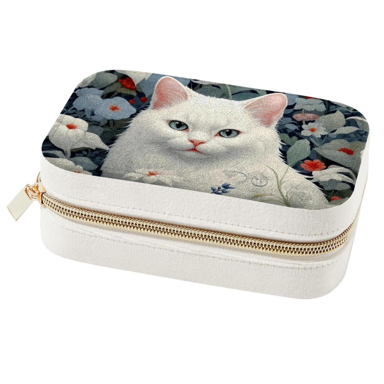 Boîte à bijoux chat et fleurs : organiseur de voyage portable pour bagues et colliers