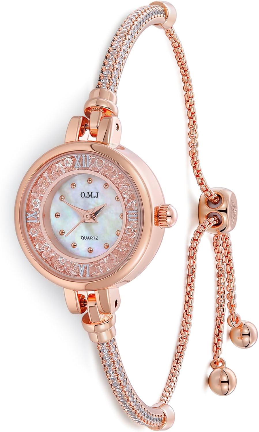 O.M.J Women Quartz Watch Bracelet Watches with Crystals Waterproof Analog Fashion Luxury Dress Wristwatch for Women Wife Birthday Christmas Gifts