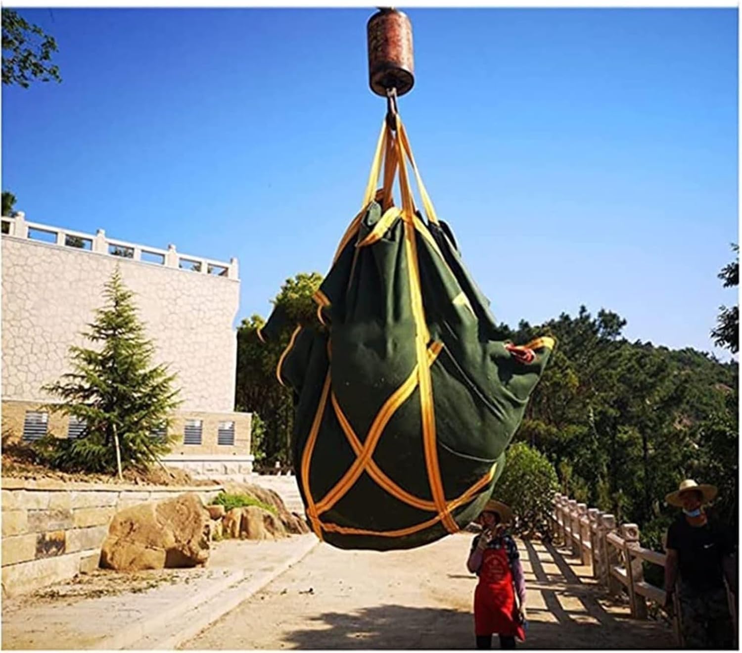 Red de elevación colgante, bolsa de lona blanda, red de carga para palés de grúa, carga de 1,5 a 2 toneladas, con asas reforzadas,100cmX100cm
