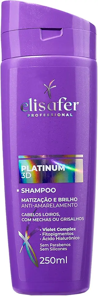 Elisafer, Shampoo, Para cabelos Loiros, com mechas ou Grisalhos, Platinum 3D, Extend pro, 250ml