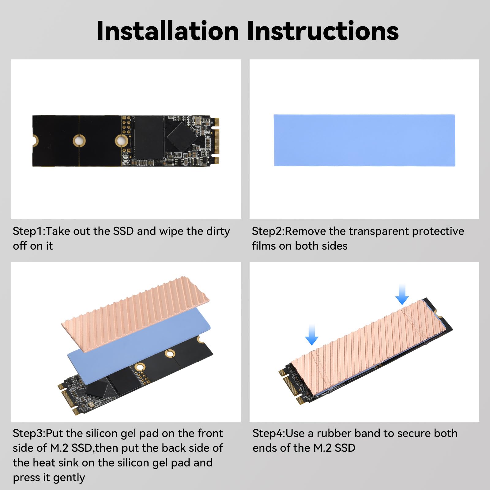 ELUTENG M.2 SSD radiator 2 sztuki 2280 SSD Heat Sink z podkładką termoprzewodzącą NVMe SSD radiator NVMe z 8 czarnymi gumowymi taśmami do PC/PS5 M.2 PCIE NVMe SSD lub M.2 SATA SSD