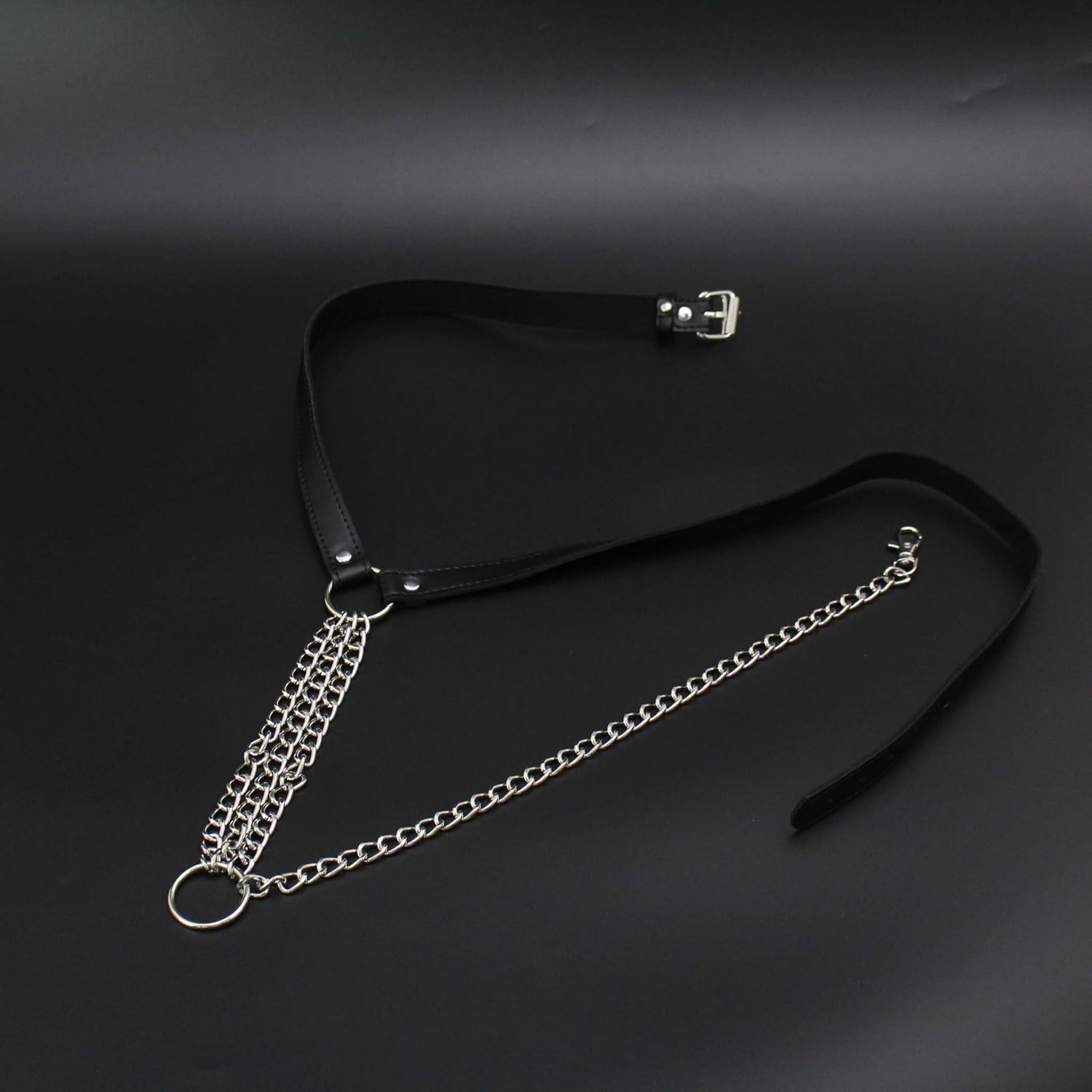 Sexy Underwear with Metal Chain, Thong Panties, Adjustable Waist Body Harness Lingerie Black