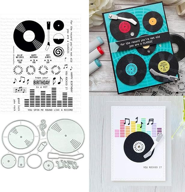 Music Note Pattern Transparent Rubber Stamp Metal Cutting Dies and Clear Silicone Stamp Set Dies Cut Dies for DIY Scrapbooking Embossing Album Photo Paper Card Making Arts Crafts Supplies