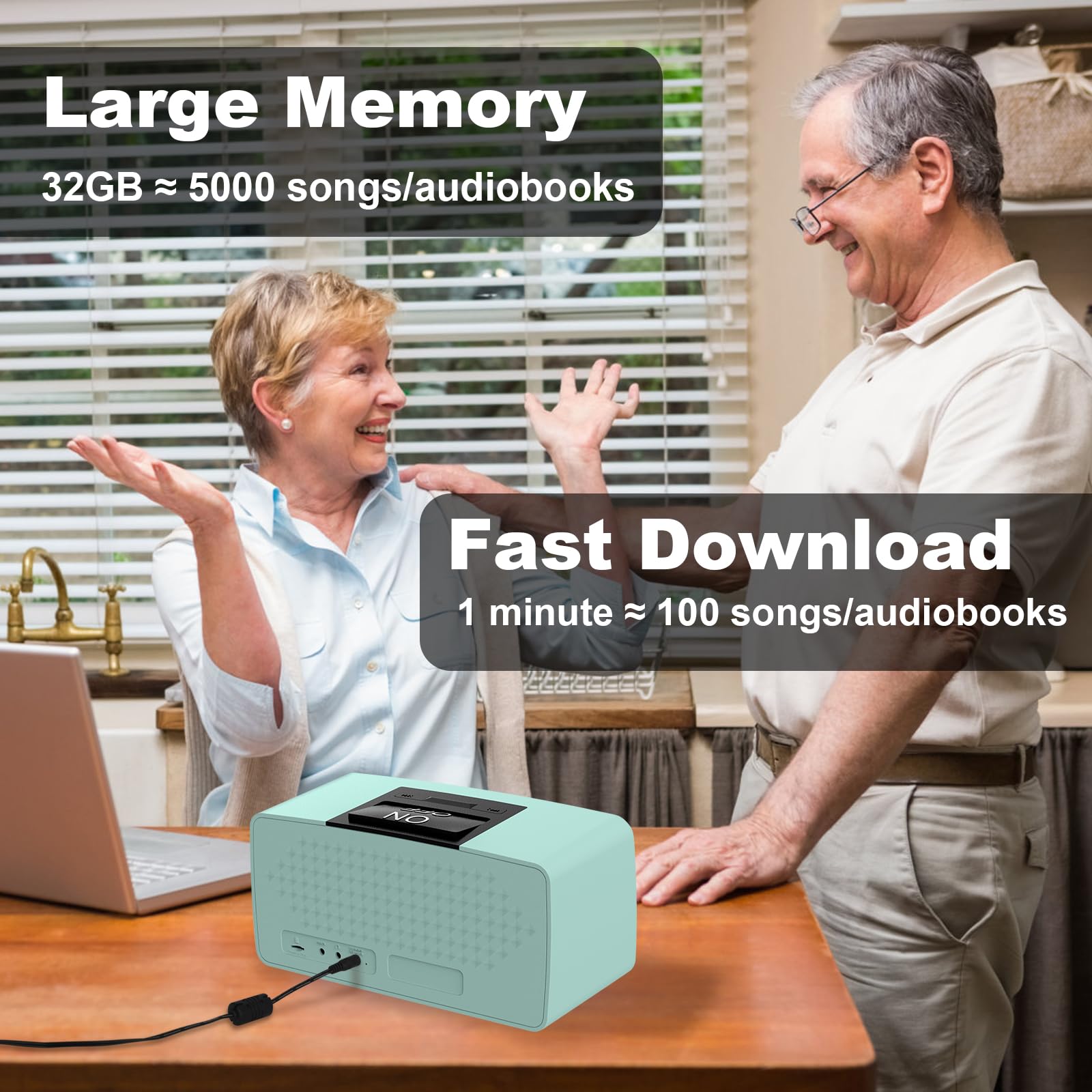 Lettore musicale semplice per anziani, lettore audiolibro facile con scheda TF da 32 GB e lettore di schede per demenza, Alzheimer, ipovedenti, pazienti con problemi di vista, cablato
