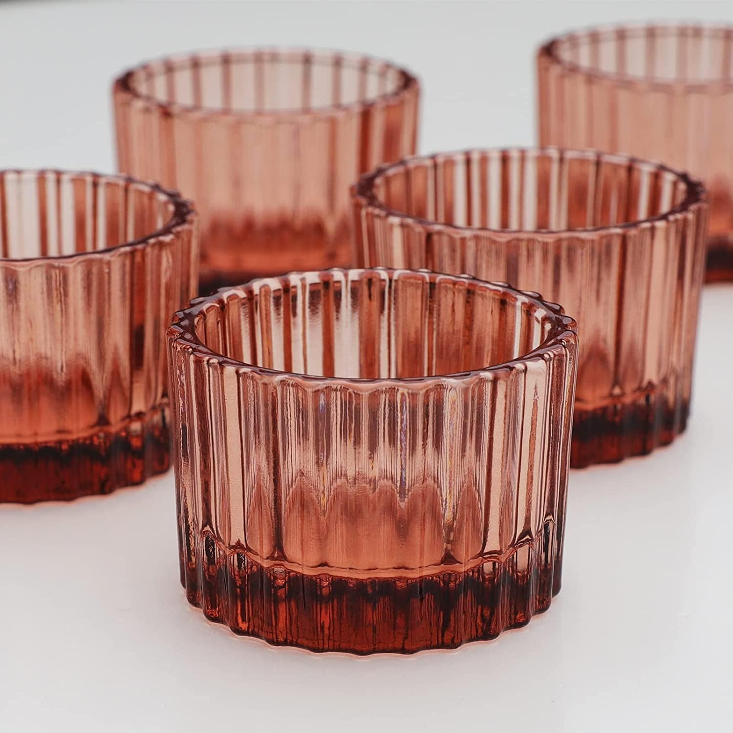 Vohocandle Rose Gold Tea Light Holders set of 12 for Valentines Day Ribbed Tealight Holders Glass for Wedding Cute Votive Candle Holder for Room Decor (3.5cmH *5cmW) - Image 3