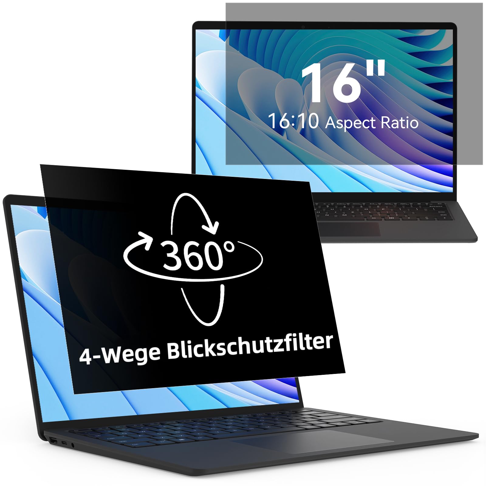 Protescreen 360° privacyfilter voor laptops, 16 inch, anti-blauw licht, anti-reflectie schermbeschermer, privacyscherm, beeldverhouding 16:10, 4-weg privacyschermbeschermer voor Lenovo/HP/Dell/Acer