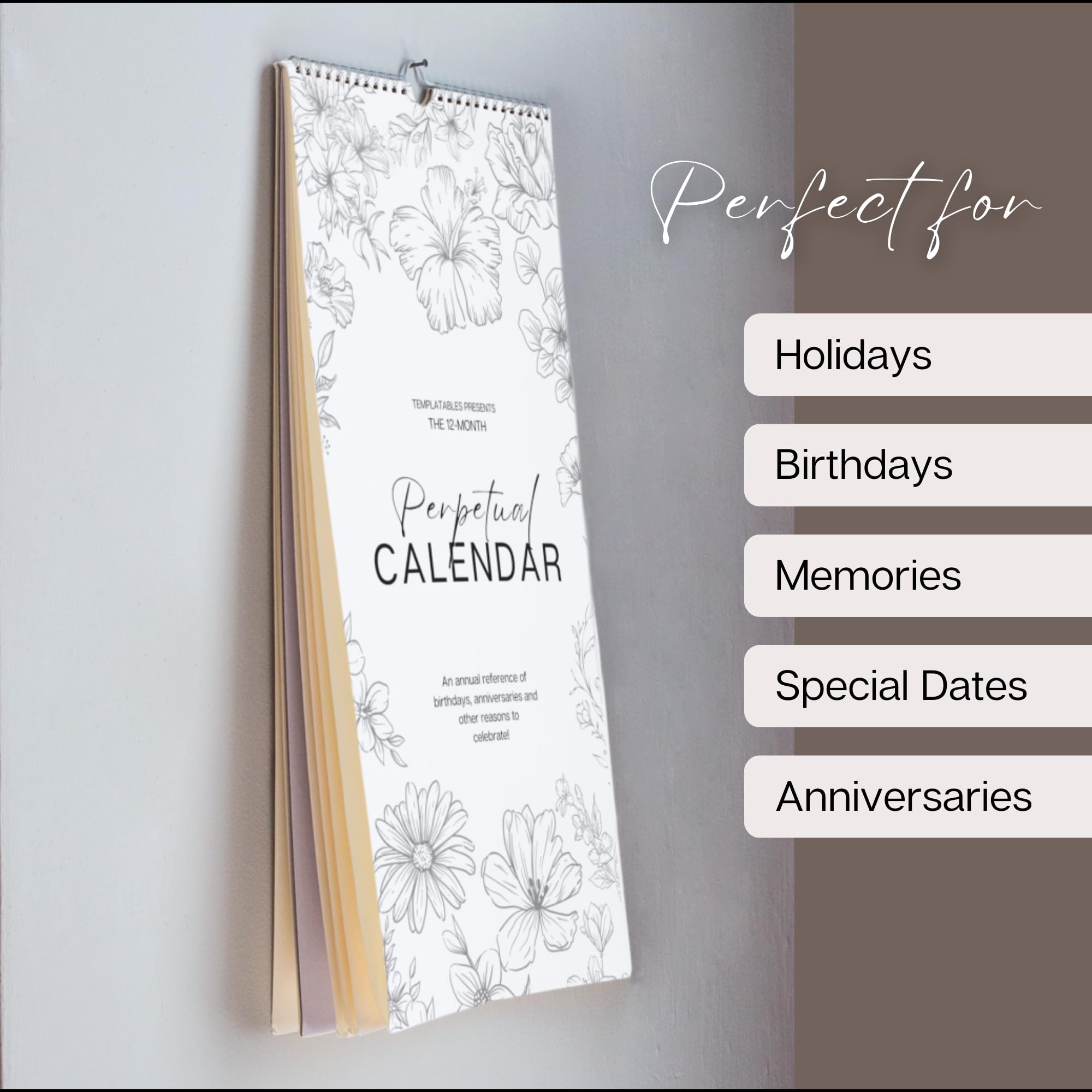 Perpetual Monthly Wall Calendar for Birthdays Anniversaries & Special Dates, Mono - Image 3