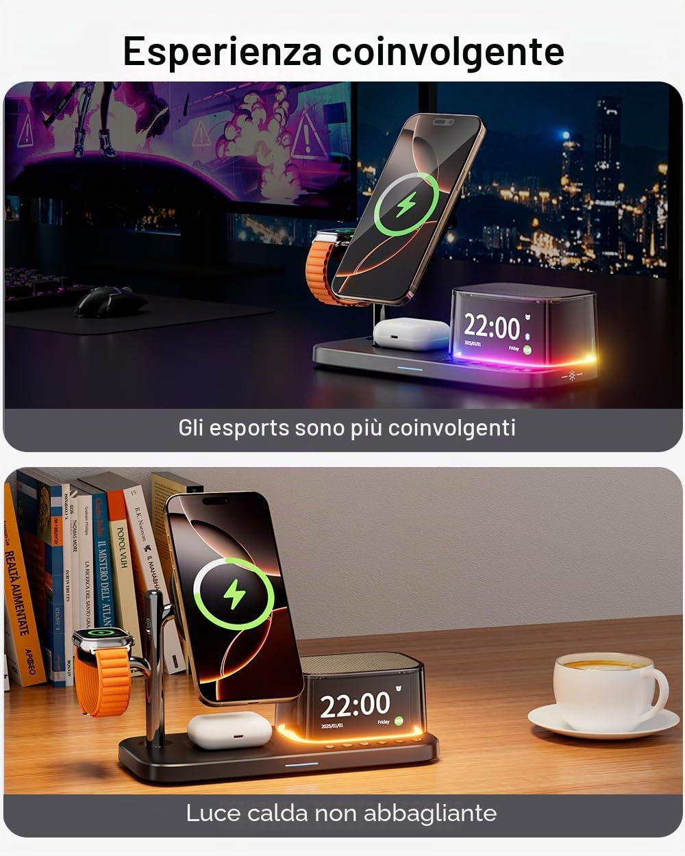 45W for Apple MagSafe Charger Stand 5 in 1, Qi2.2 25W Magnetic Wireless Charger Fast Charging Station, Alarm Clock Speaker Night Light, Charging Dock for iPhone 17 16, 5W Apple Watch 11 Ultra