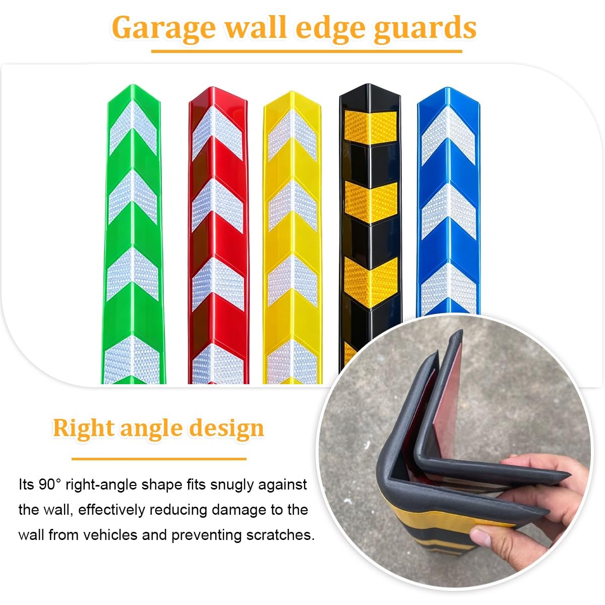 Protector de Esquinas Autoadhesivo para Pared de Garaje, Protector de Columna de Goma Reflectante, Protectores de Bordes de Pared de Garaje 80cm(Right Angle-D,2pcs)