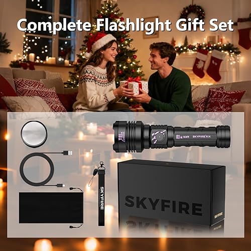 Miniatura 6 de SKYFIRE Linternas recargables de alto lúmenes linterna LED súper brillante con zoom de 5 modos táctica, impermeable, potente luz de flash de mano
