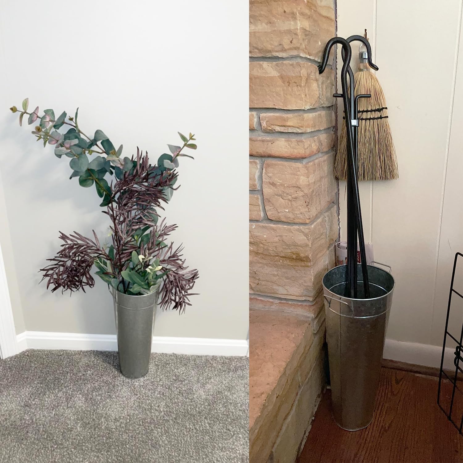 2 Pcs 15 Inch High Galvanized Metal Vase, French Flower Bucket Vases, Galvanized Vase for Any Farmhouse, Modern, or Traditional Setting.