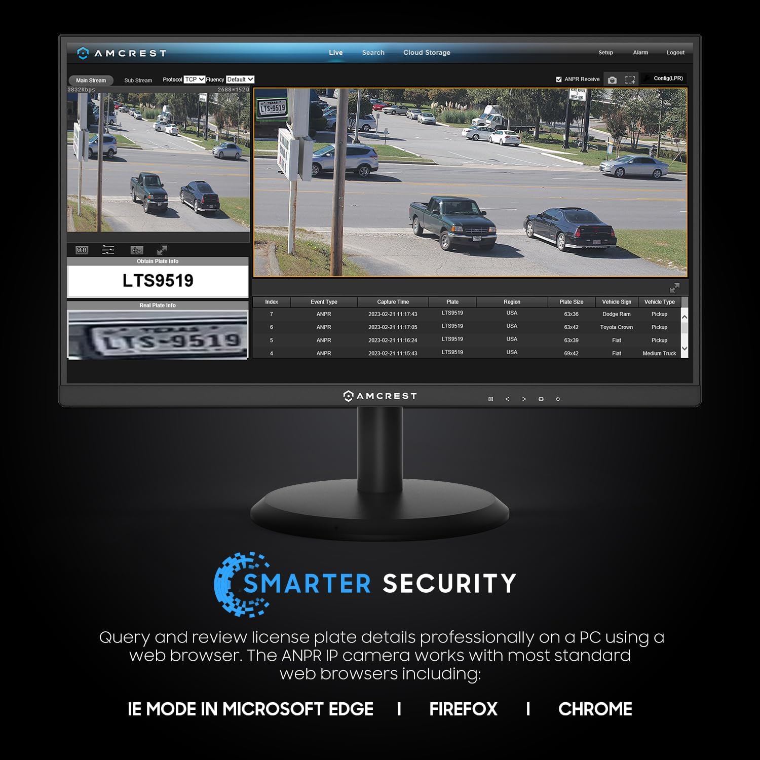 Amcrest License Plate Recognition (LPR) Camera, 8-32mm Optical Zoom AI IP POE Camera 4MP @ 30fps, 1/1.8" Low-Light Sensor, Active Deterrents, 98ft Nightvision, Bullet IP4M-1072EW-AI