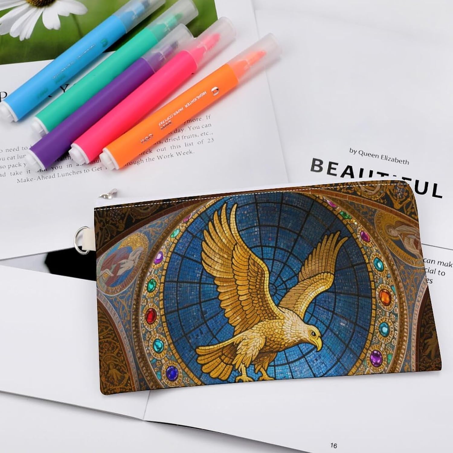 Golden Eagle over Byzantine Church Coin Purse Pouch for Men Women Travel Portable Check Wallet Zipper Bank Bag Canvas Coin Wallet Money Bag 7.4 in X 4.6 in Money Pouch Lightweight Change Holder