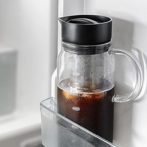Miniatura 4 de Cafetera de café frío, jarra de café helado de 34 oz1 L con filtro de acero inoxidable extraíble, jarra de cerveza fría de vidrio para café helado