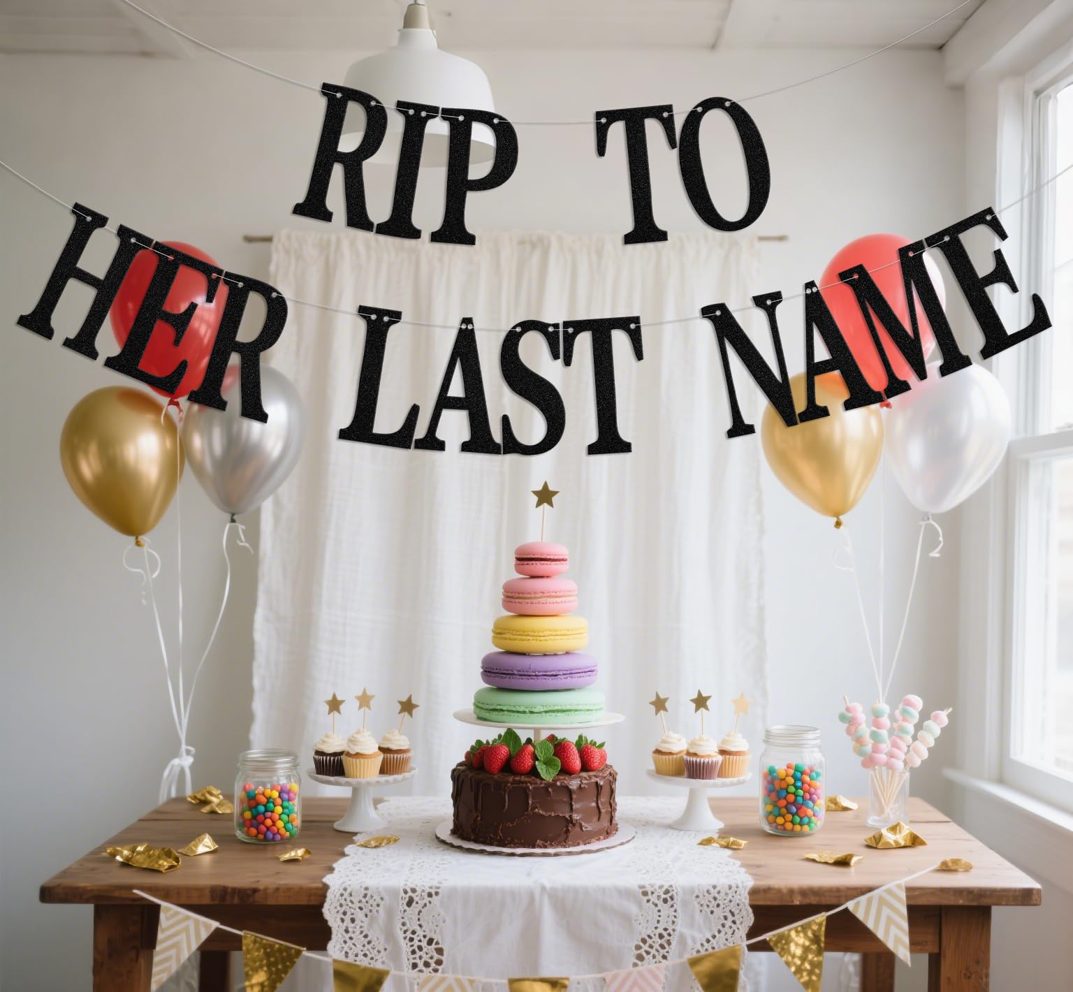 Rip To Her Last Name Banner, Bride Or Die Bachelorette Bridal Shower Party Decoration,Engagement Wedding Party Supplies Black - Image 4