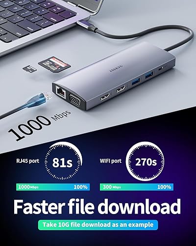 Miniatura 6 de Estación de acoplamiento USB C para laptop, estación de acoplamiento de monitor doble, estación de acoplamiento 13 en 1, 3 monitores con 2HDMI, VGA,