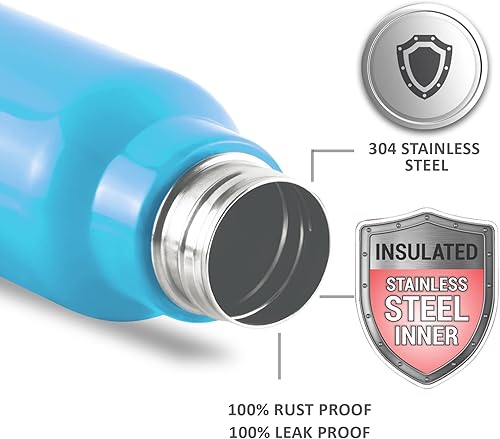 Miniatura 3 de Milton Steel Fit 600 - Botella de agua interior aislada de acero inoxidable, 1 pieza, 17.6 fl oz, azul claro, fácil agarre, a prueba de fugas,