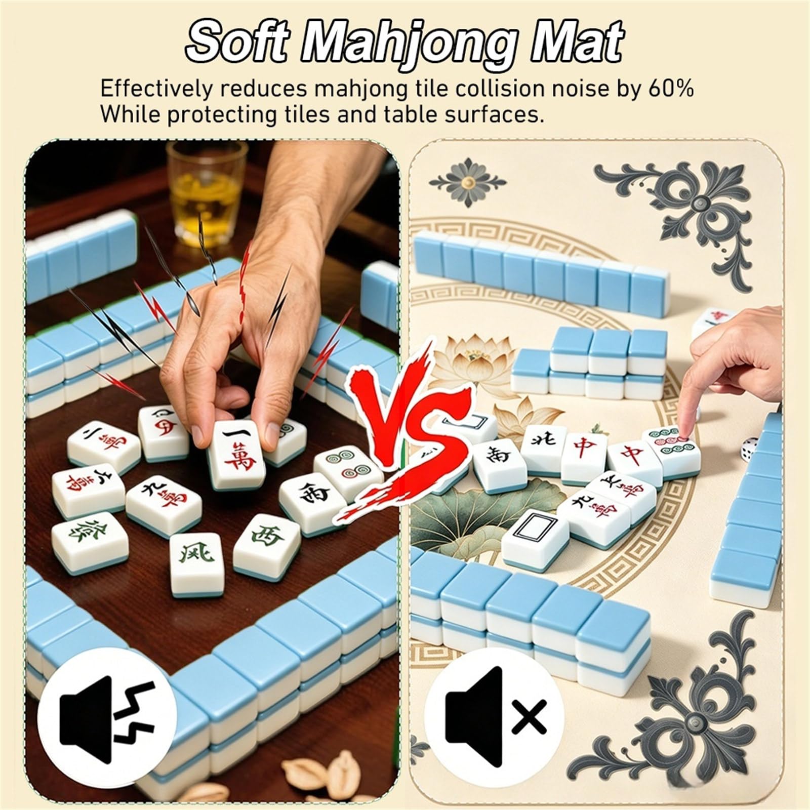 Hixingo Tappetino da Mahjong 80x80 cm, Tappetino da Gioco Antiscivolo Grosso Silenzioso, Protettore di Tavolo con Fondo in Gomma, per Mahjong, Poker, Domino, Carte (Datura grigio scuro)