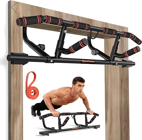 Sportneer Barra de dominadas con mango giratorio barra de barbilla de agarre múltiple para puerta, barra de dominadas de entrenamiento de fuerza de