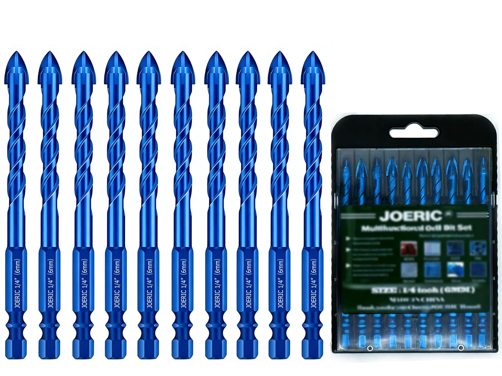 Juego de brocas de mampostería de 1/4 pulgadas, 10 brocas de hormigón de 6 mm, brocas de carburo para azulejos de cerámica, plástico, pared, ladrillo, cemento, hormigón, madera con tamaño