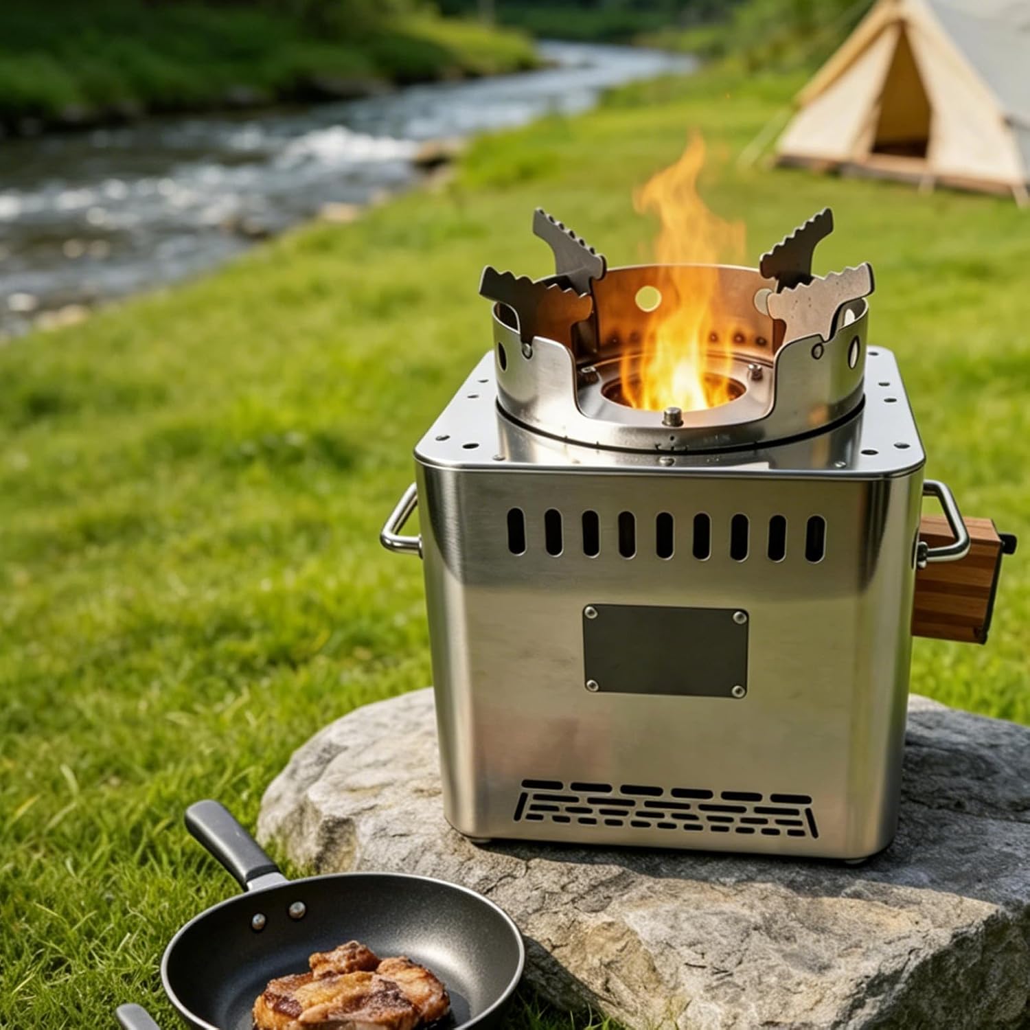 Portable Wood Burning Stove, Outdoor Camping Stove, 304 Stainless Steel Wood Stove for Heating, Cooking, Camping, Backyard, Tent, Hunting, Fishing (pro)
