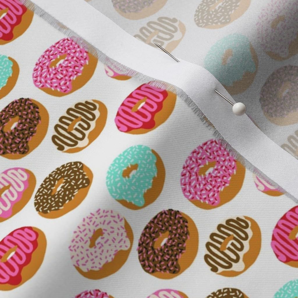 Spoonflower Fabric - Donuts Pink Chocolate Strawberry Food Print Sweets Bakery Sweet Treat Printed on Organic Cotton Sateen Fabric by The Yard - Sewing Quilting Apparel Home Decor
