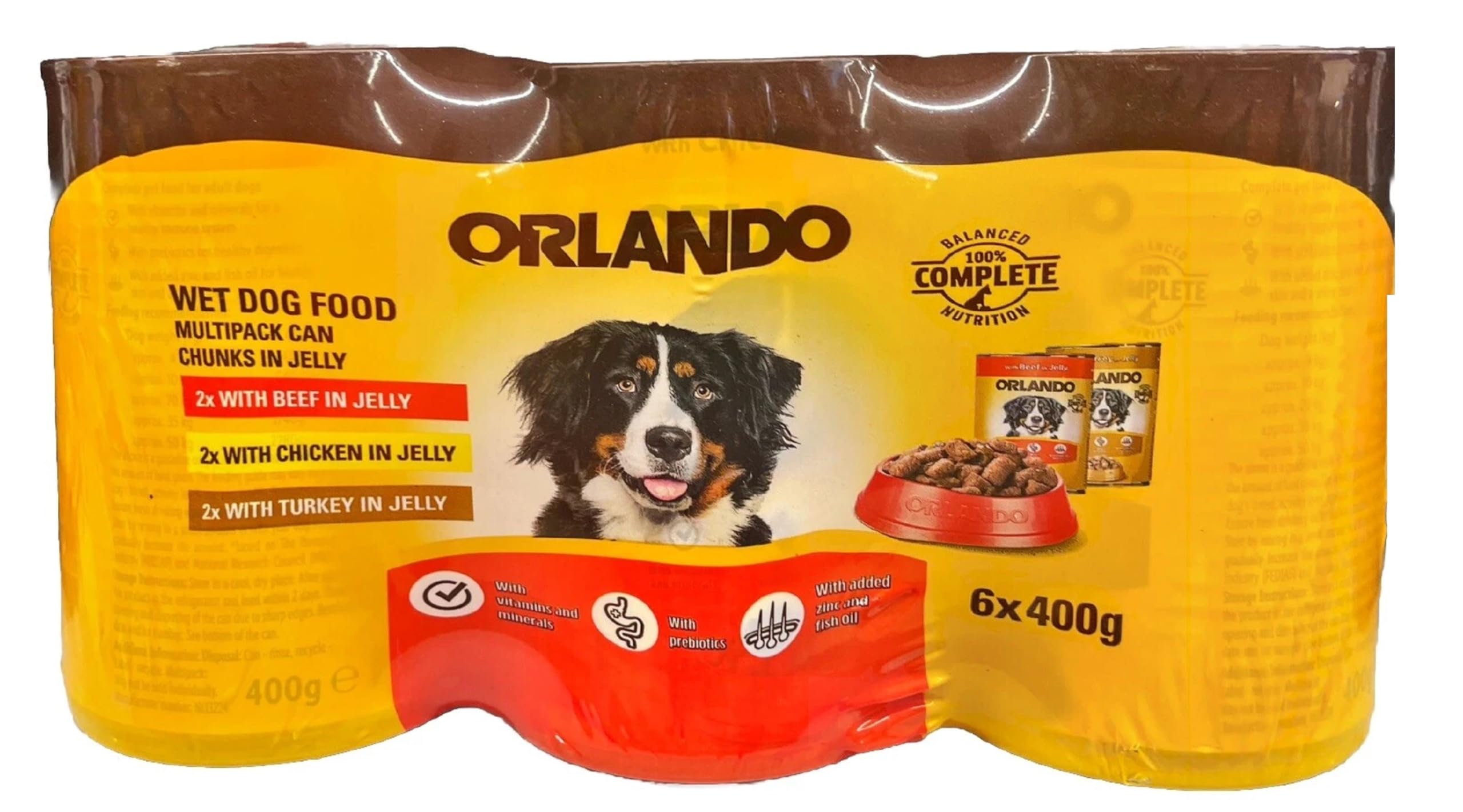 Ark Future Orlando Wet Dog Food 6x400g Meaty Chunks in Jelly - Assorted Flavours (Beef, Chicken, Turkey) with Vitamins, Minerals & Prebiotics - Complete Nutrition for Adult Dogs
