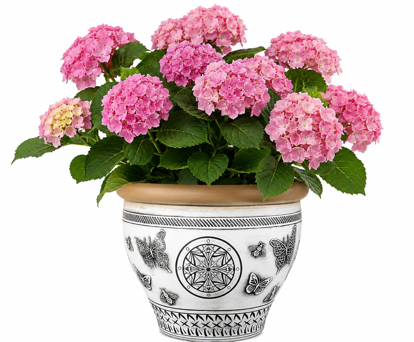 Decorative Outdoor Garden Planter Pot with Ornamental Pattern | Large Plastic Flower Plant Tree Pot | Frost Resistant Weatherproof Patio Herb Container with Drainage Hole (White, 36.5 Litre)