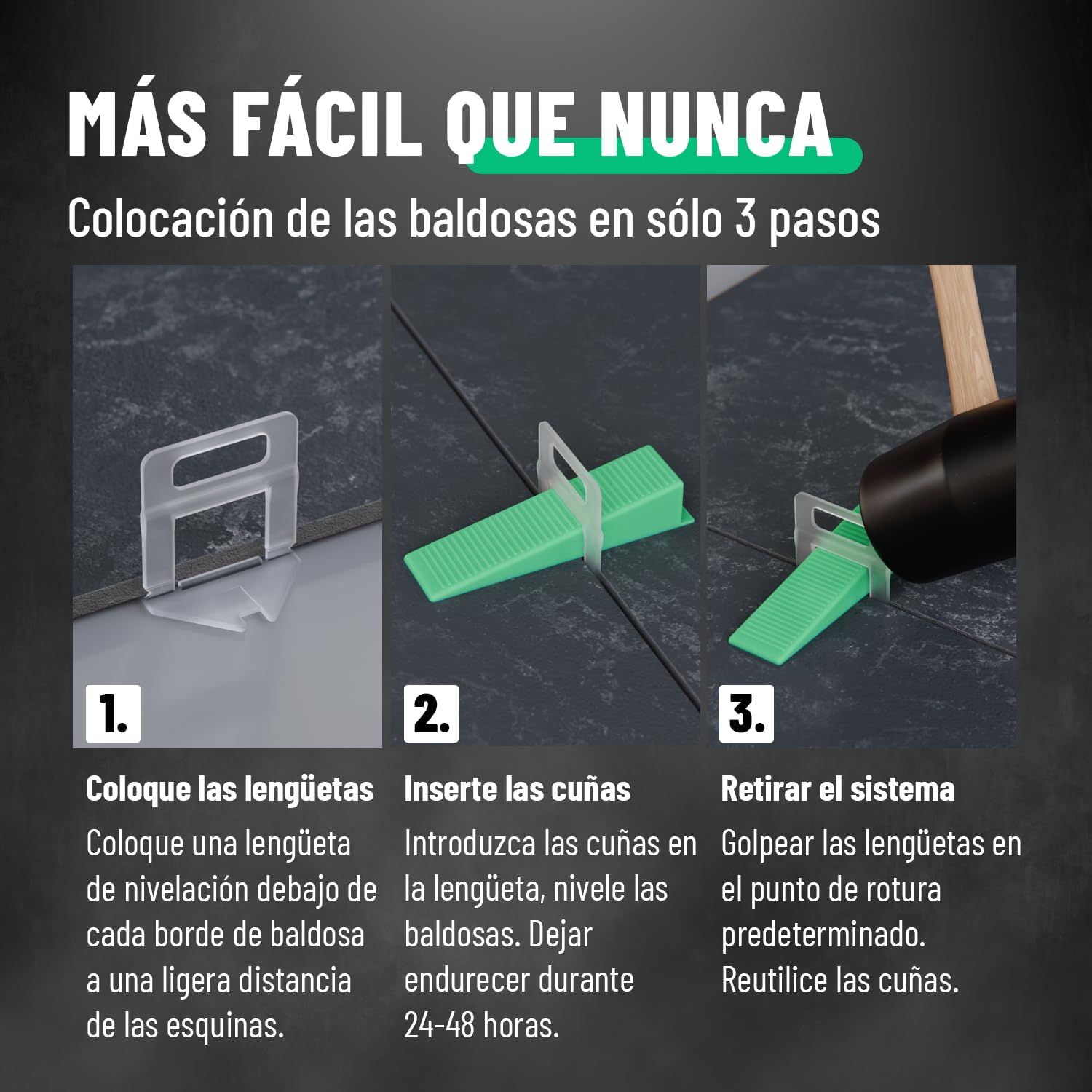 greate Sistema de niveladores azulejos 1100 Piezas 2mm | Ayuda para Colocación de Azulejos con 1000 Lengüetas y 100 Cuñas azulejo - niveladoras suelo, alicatado
