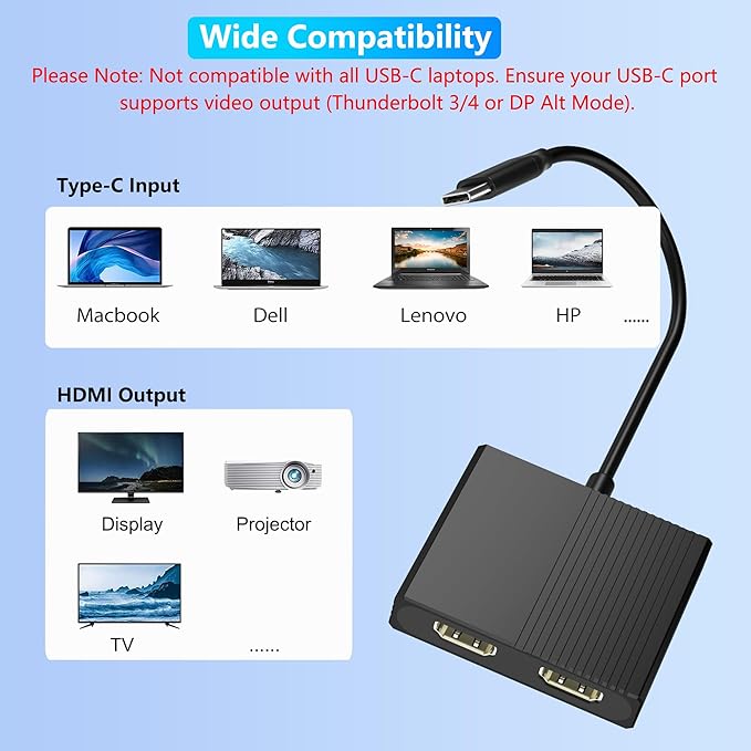 Adaptador USB C a Dual HDMI 4K@60Hz, Hub con 2 HDMI, USB 3.0 y PD miniatura 7