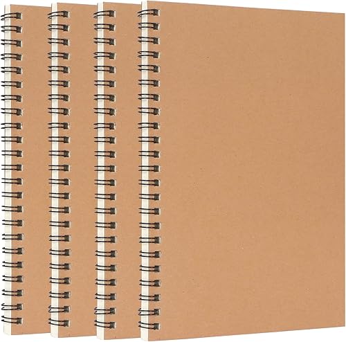 Colorlife A5 Spiral Notebook 4 Pack Kraft Cover Ruled Journals Notebooks 7.9" x 5.5" Lined Journal Notebook 58 Sheets / 116 Pages for Student Office