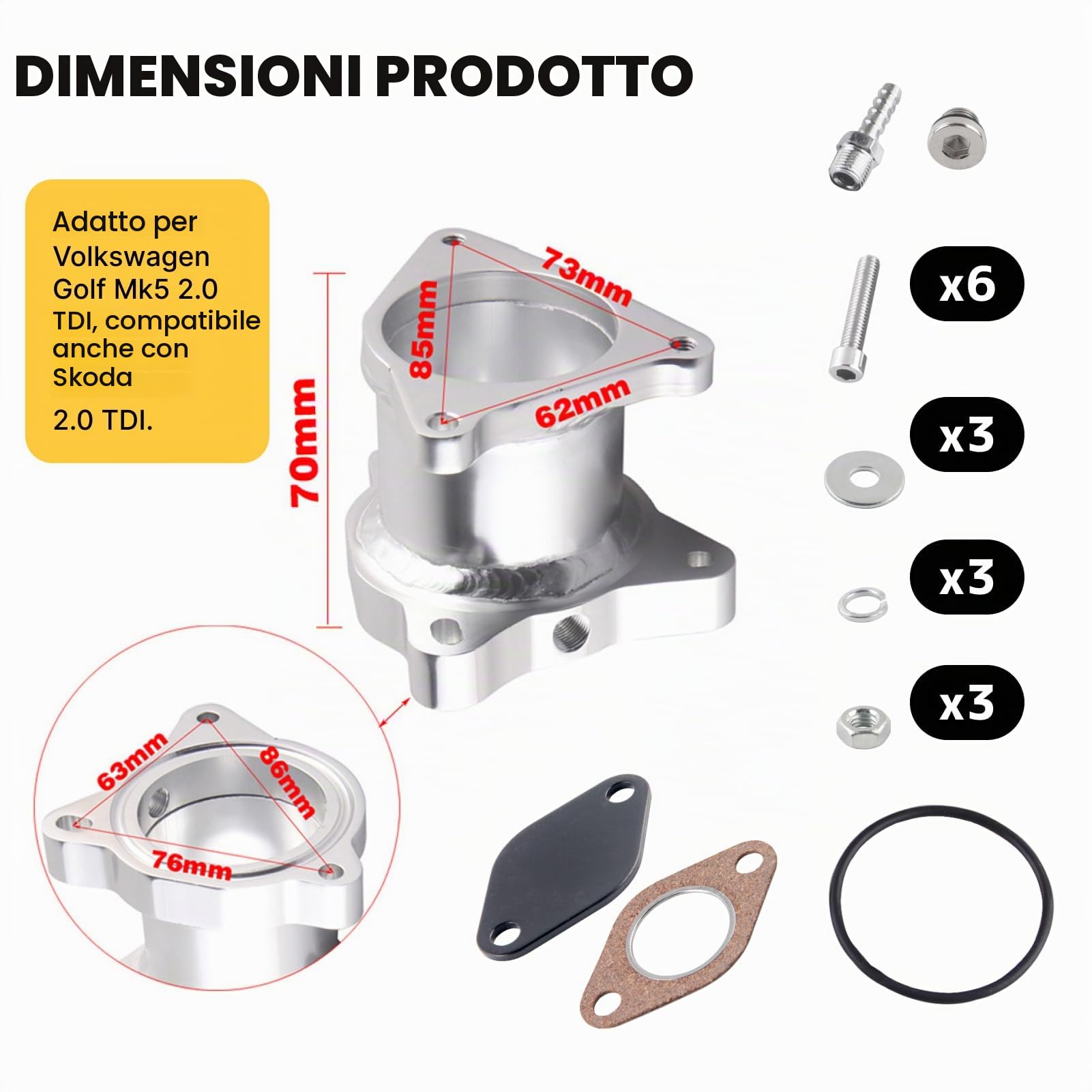 Kit di rimozione Egr 2.0 Tdi 1.9tdi, valvola Egr valvola 57mm, tubo di ricambio per valvola Egr, per Mk5 Mk4 Mk2 A3 A4 A4 A6 Q5