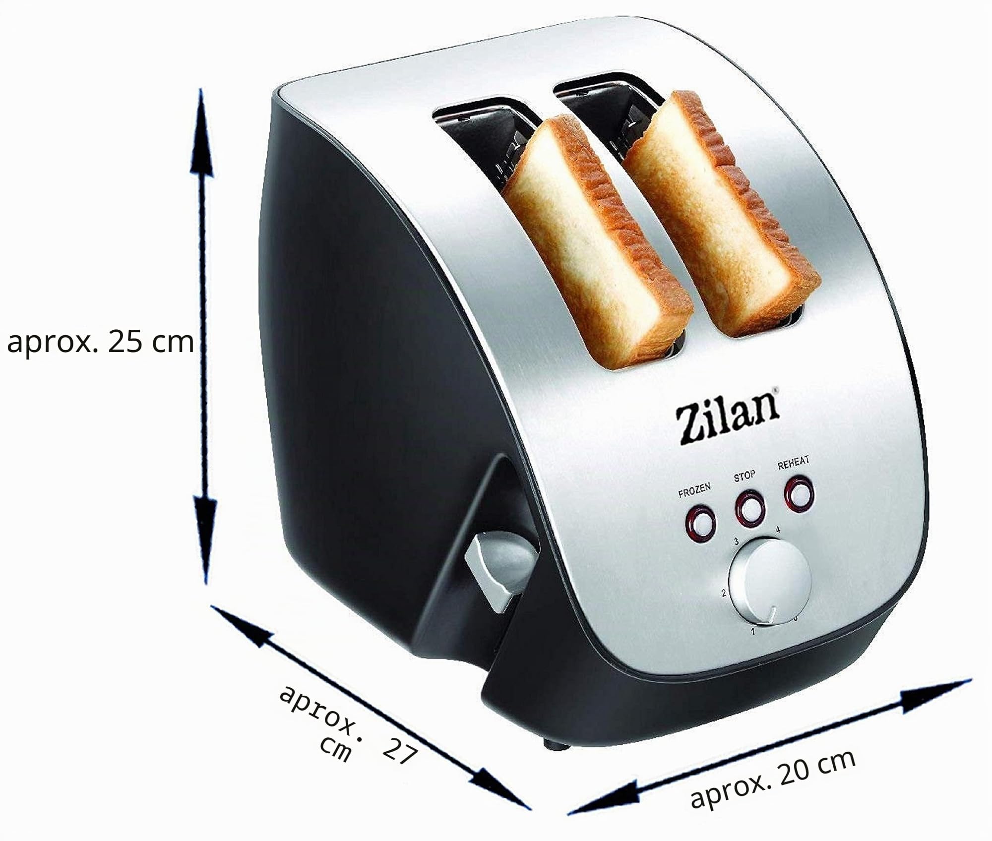 Tostadora con Carcasa de acero inoxidable | 2 rebanadas | Diseño oblicuo | Máquina para tostar | 1000 W | Ajustable sin niveles | INOX