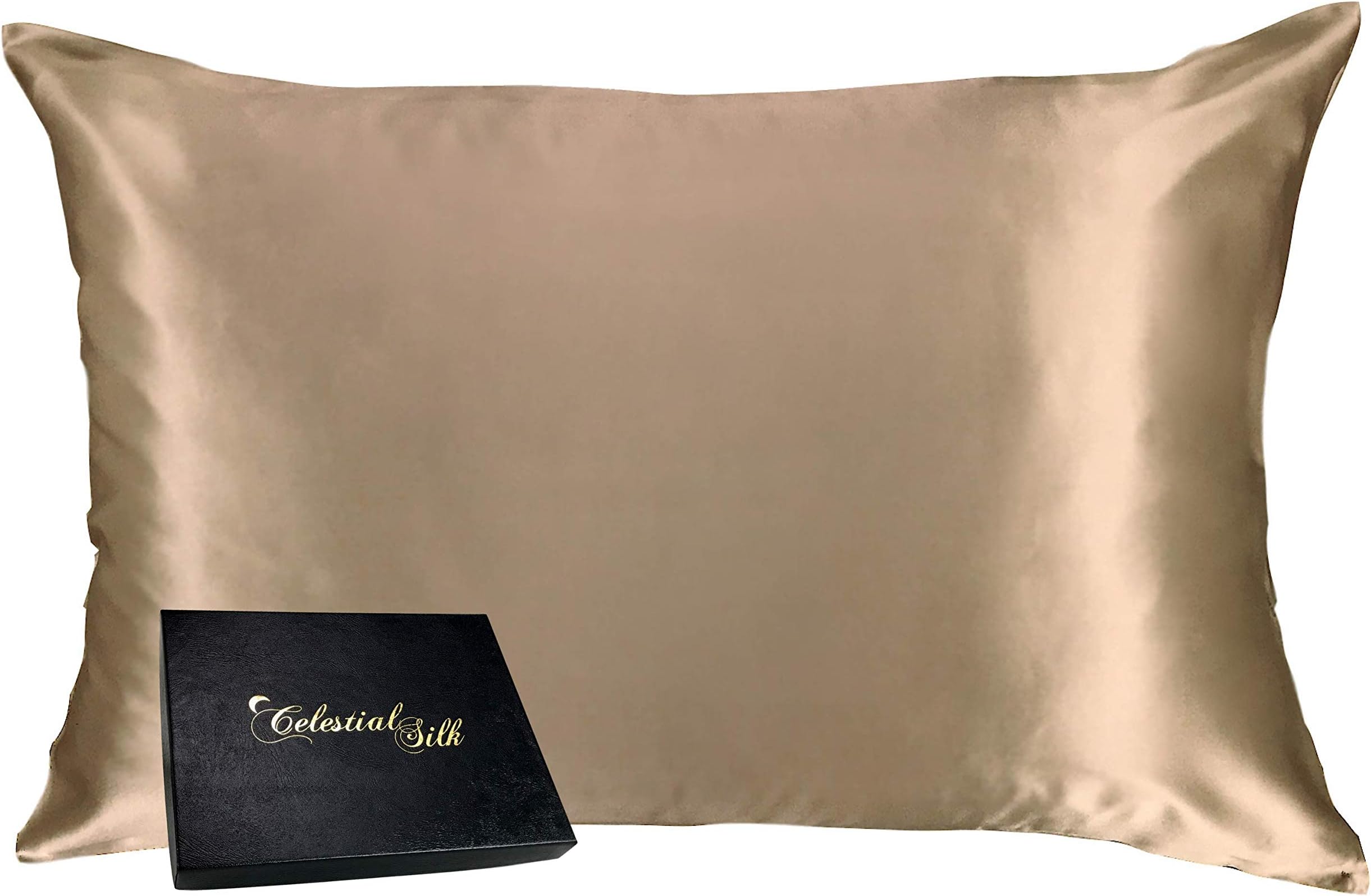 Celestial Silk 100% Silk Pillowcase for Hair Zippered Luxury 25 Momme Mulberry Silk Charmeuse Silk on Both Sides of Cover -Gift Wrapped- (King, Dark Taupe)