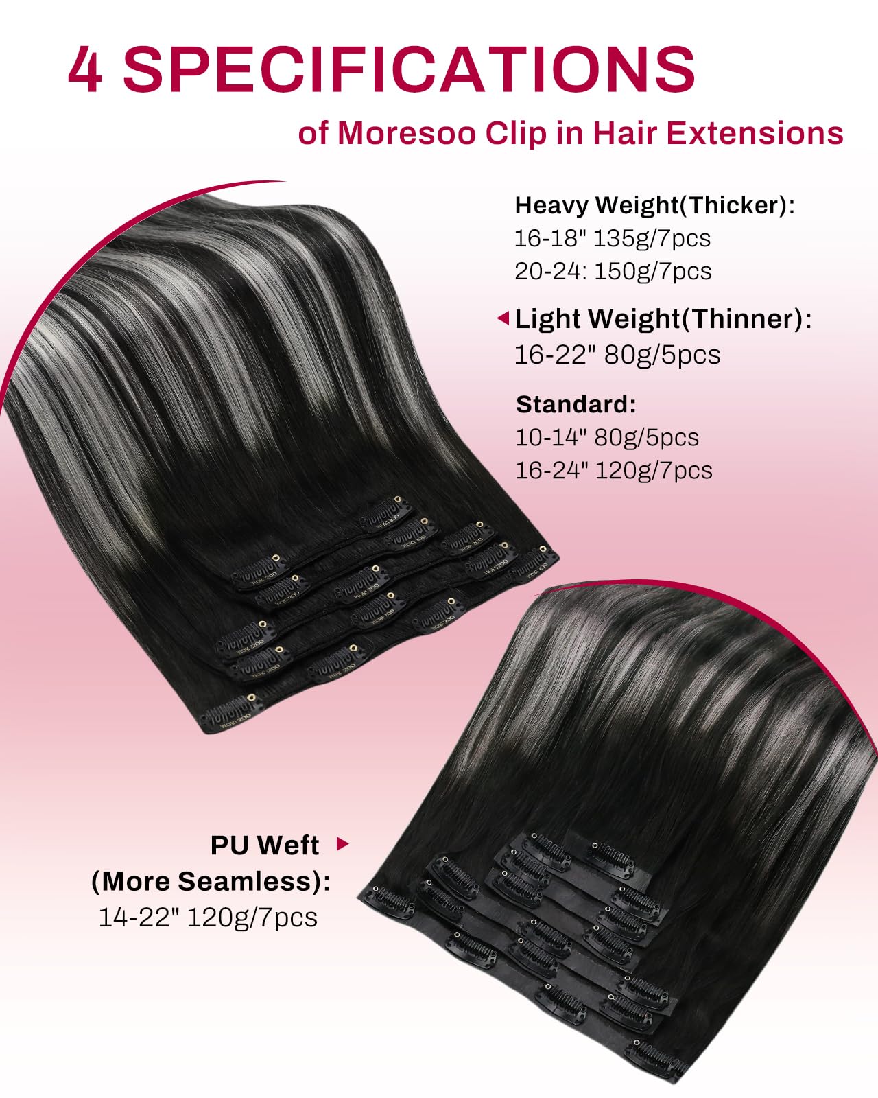 Moresoo Clip in Hair Extensions Real Human Hair Balayage Medium Brown and Blonde Real Hair Extensions Clip in Human Hair for Women Full Head 22 Inch 7pcs/120g #4/6/613 — view 114
