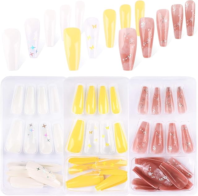 72 Pieces Ballerina False Nails Long Fake Nail Tips with Designs Full Cover Press on Acrylic False Nails Stick on Nails for Women and Girls