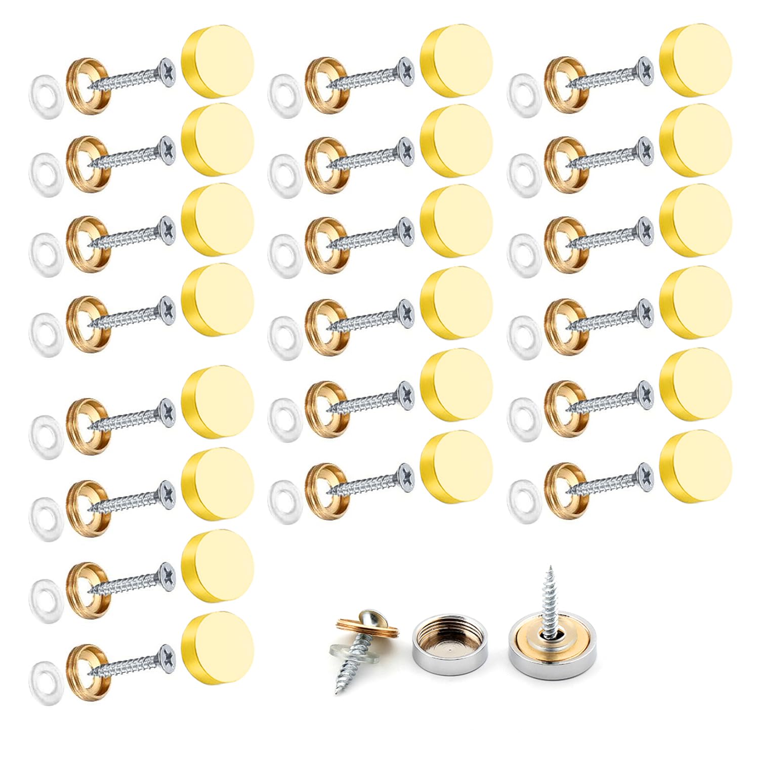 Wopanxye 20 Sets Mirror Screws Caps 16mm Decorative Brushed Covers Hardware hrome Stainless Steel Polished Nails Washer for Glass Signs Bath Plates Panels Coffee Tables Wardrobes Wood Furniture