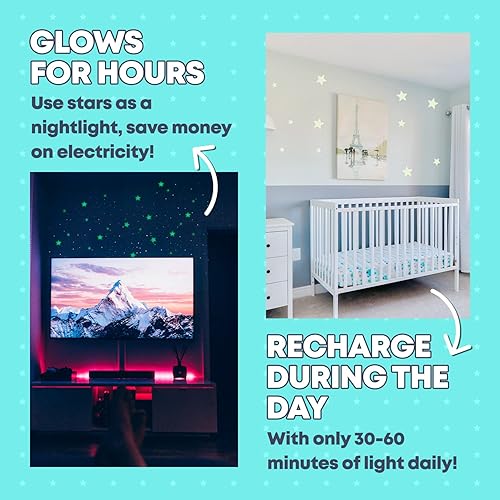 Miniatura 4 de LUMOSX Estrellas que brillan en la oscuridad para techo – 220 piezas de material reciclado estrellas con estrella del norte, luna y constelación