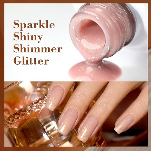 Miniatura 6 de RARJSM Juego de 6 esmaltes de gel con purpurina color nude, rosa pálido, gelatina lechosa, cachemira, rosa, beige, albaricoque, marrón champán,