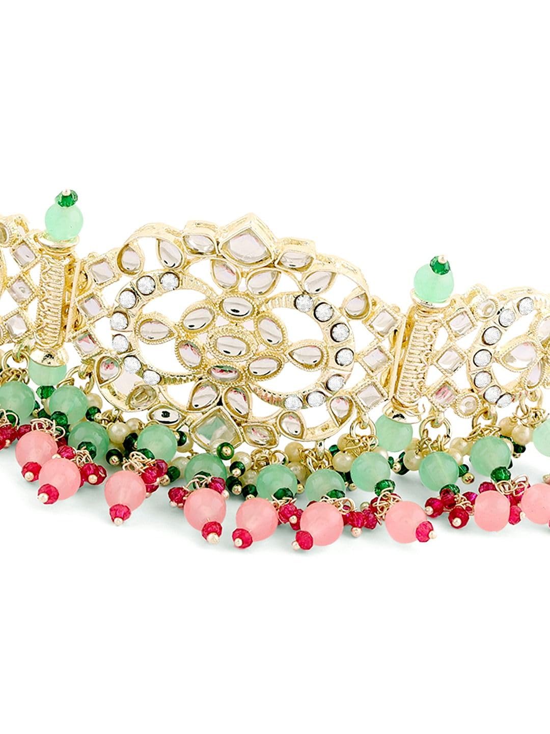 Juego de joyas Kundan chapado en oro para escotes elegantes S 8