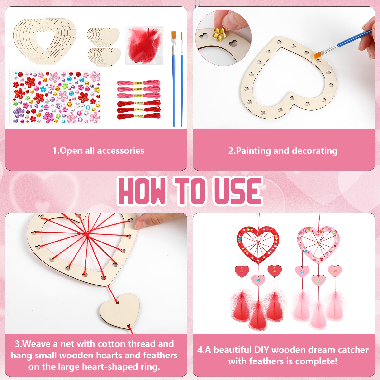 MWOOT Kit Fai-da-te 8 Acchiappasogni A Forma Di Pulcino Di Pasqua In Legno - Con Piume, Uova In Legno, Corde, Pennelli E Strass - Decorazioni Creative Per Parete, Finestra, Camera Da Letto