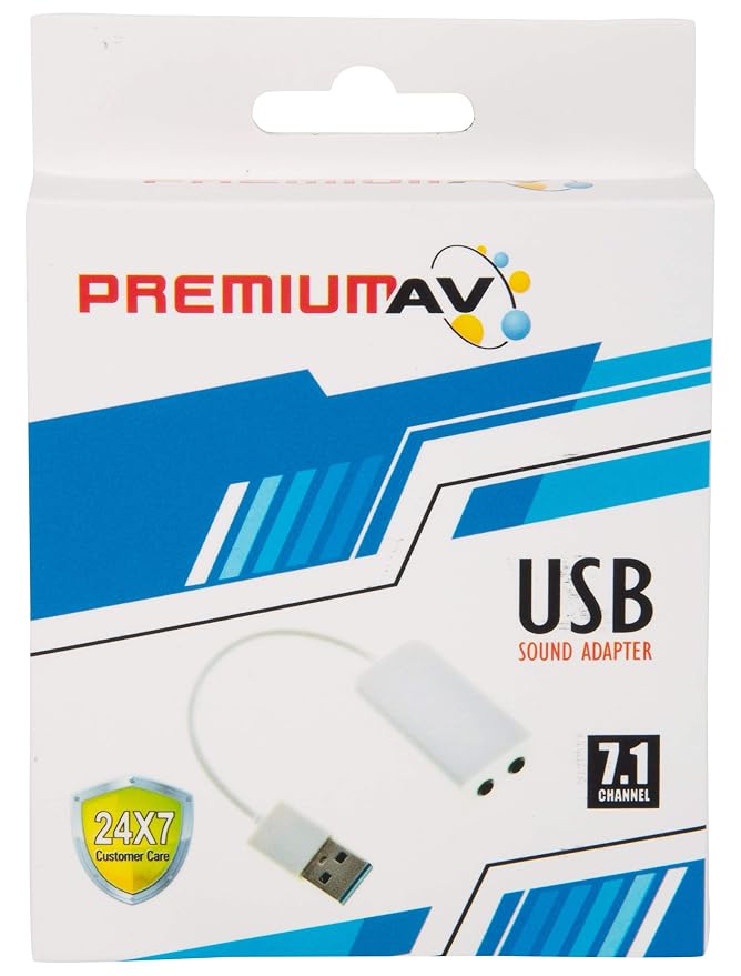 PremiumAV USB 2.0 Virtual 7.1 Channel Surround Sound Card Audio Adapter, External USB Audio Interface with Headphone & Mic Support for PC Laptop Windows Mac, White