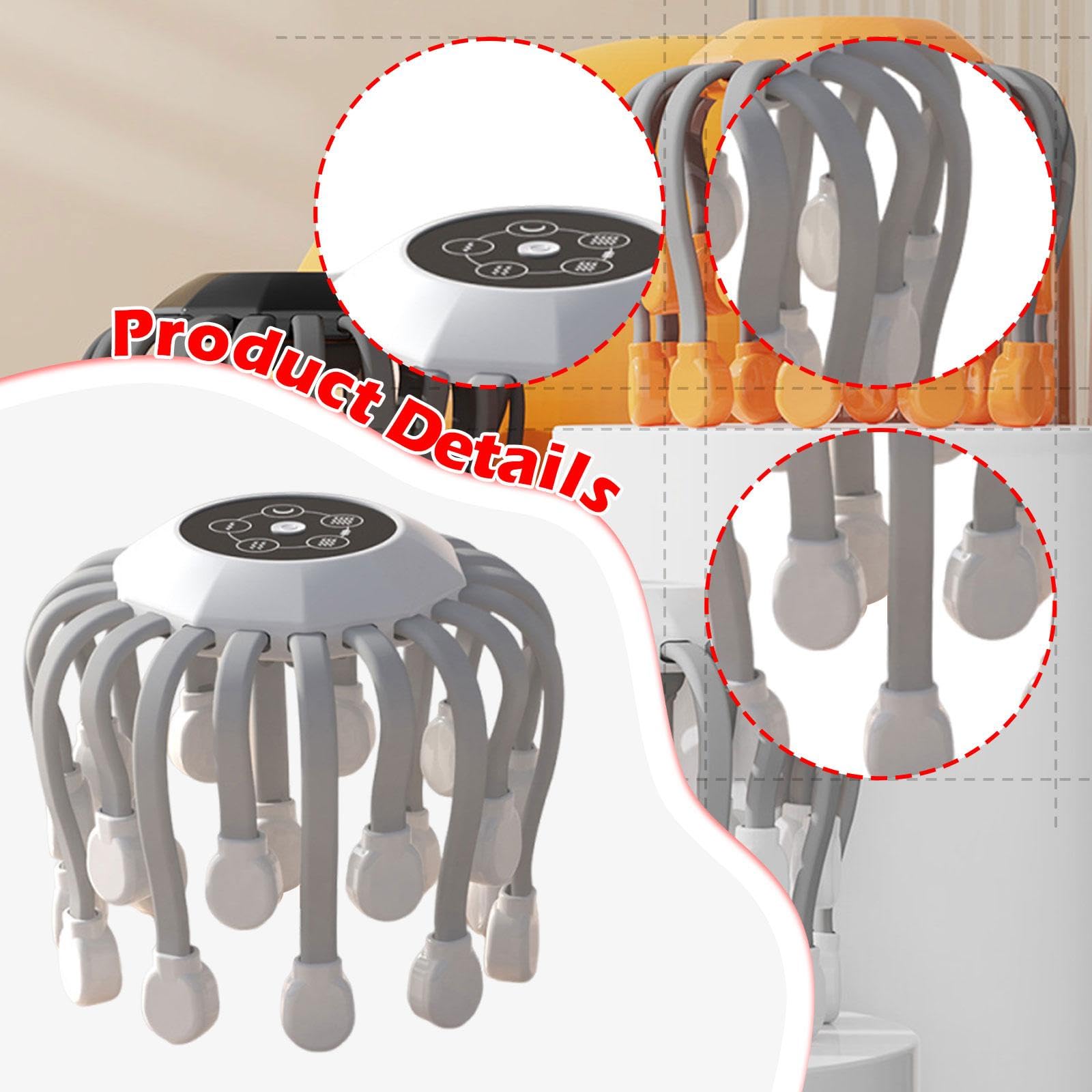 Generic Masajeador Eléctrico de Cabeza con Claws de Masaje Profundo Cinco Modos E Intensidad Ajustable Material Pp Forma Ergonómica para Hombres Mujeres, Blanco
