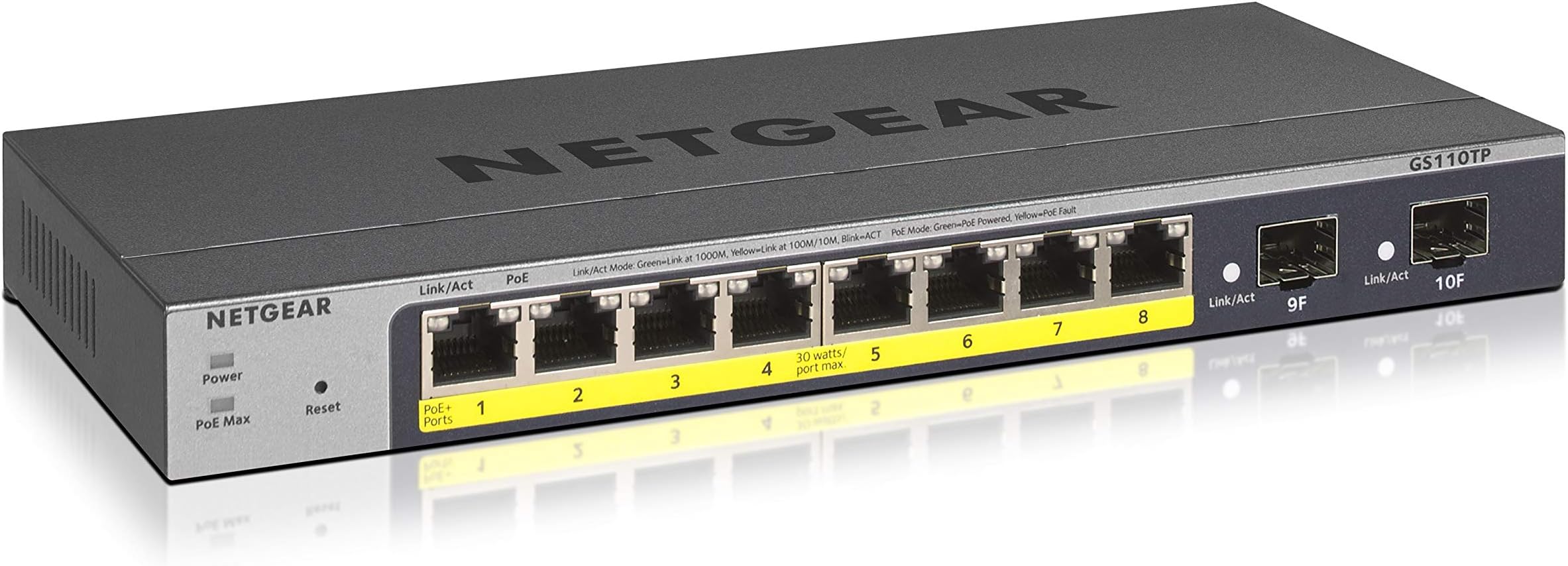 NETGEAR 10 Port PoE Switch (GS110TP) | Smart Managed Gigabit Switch | Insight Cloud Management | 8x PoE+ @55W | SFP Uplinks | Desktop or Wall Mount