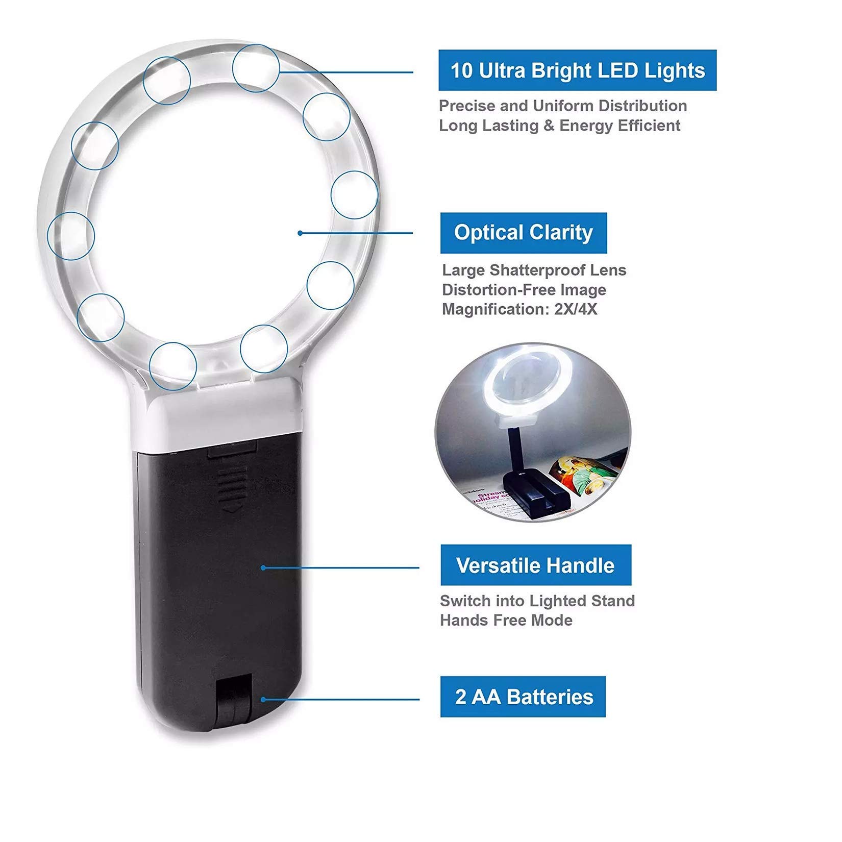 Lupa De Diadema, Lupa De Lectura con Manos Iluminadas, Lupa Portátil Iluminada 3X para Lectura, Inspección, Soldadura, Costura Y Reparación.