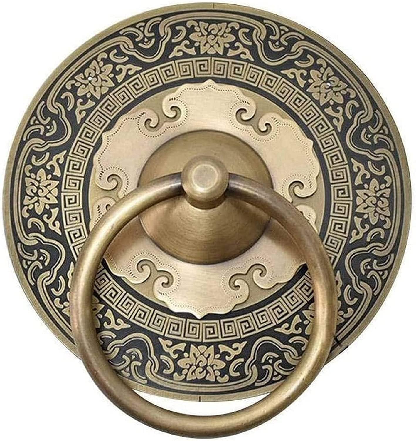 Door Knocker Hand Ring Solid Copper Door Knocker, Durable Heavy Duty Vintage Luxury Rustic Door Knocker Great for Furniture Hotel Gift-Brass-Color-Diameter:11cm